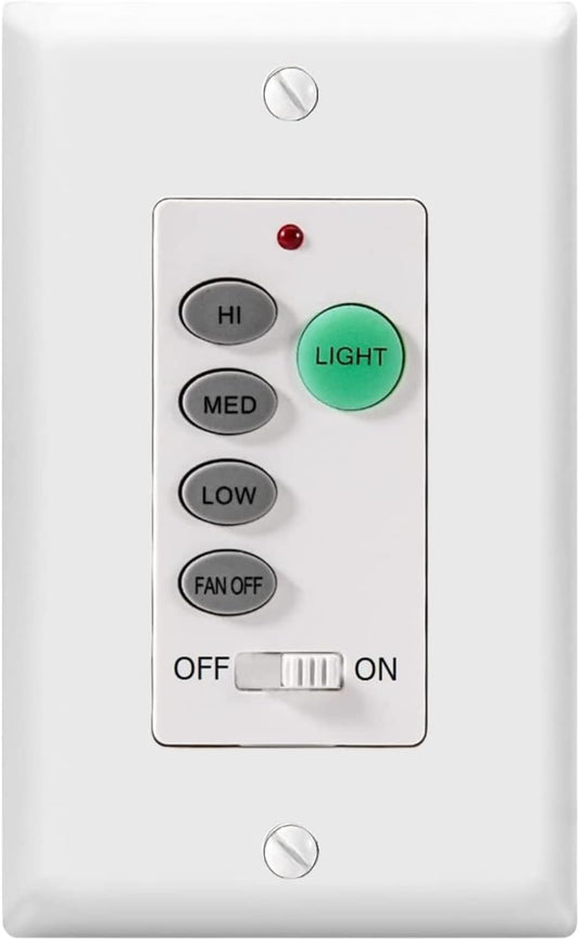 Universal Ceiling Fan Wall Remote Control 3 Speed Light Dimmer Switch 4-DIP Compatible with Hampton Bay, Harbor Breeze, Hunter (Wall Remote Control Only)