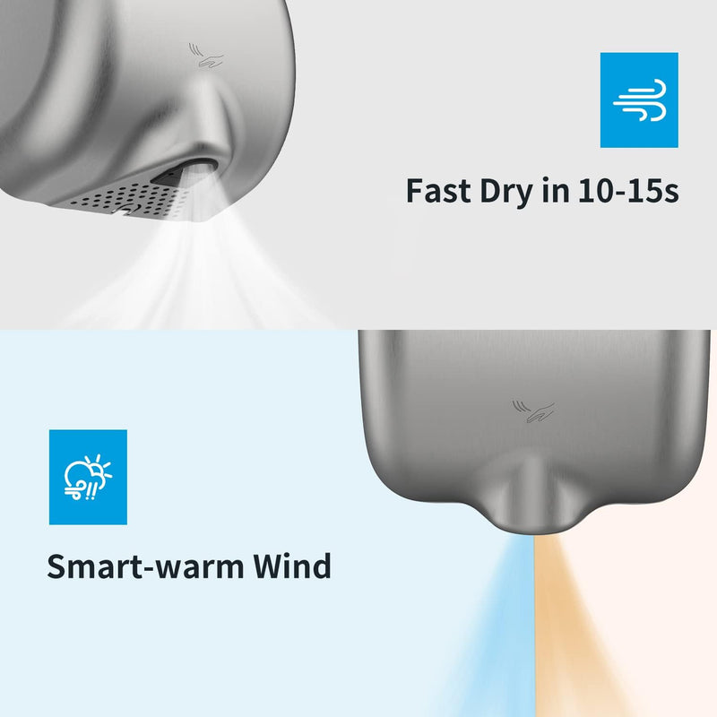AIKE Surface Mounted High Speed Commercial Hand Dryer CUL Approved 120V 1500W, Brushed Stainless Steel Finish Model AK2800B