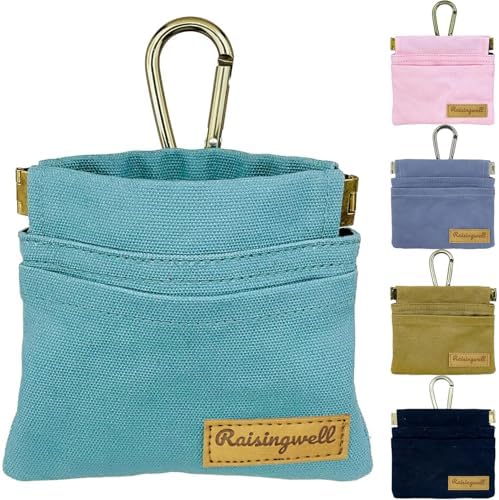 Raisingwell Dog Treat Pouch, Black Pocket Sized Pet Training Pouch, Cotton Fabric, Hand Free Dog Walking Bag with Carabiner, Self-Closing Pet Feed Snack Reward, for Pet Puppy Travel or Outdoor Use