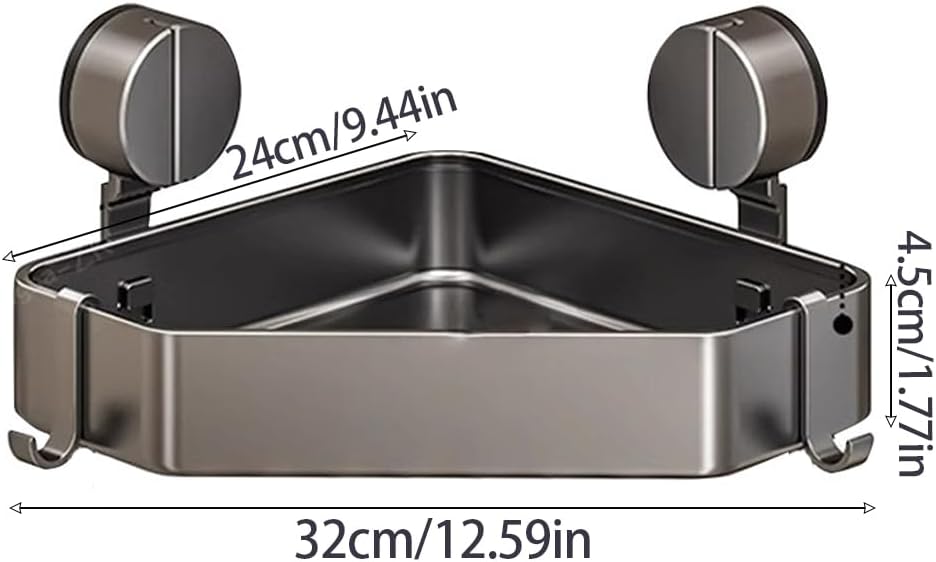 2Pcs Corner Shower Caddy No Drill Rustproof Aluminum Space-Saving Strong Suction Cup Diamond Design Bathroom Shelf Organizer, with 4 Hooks Bathroom Shampoo Holder