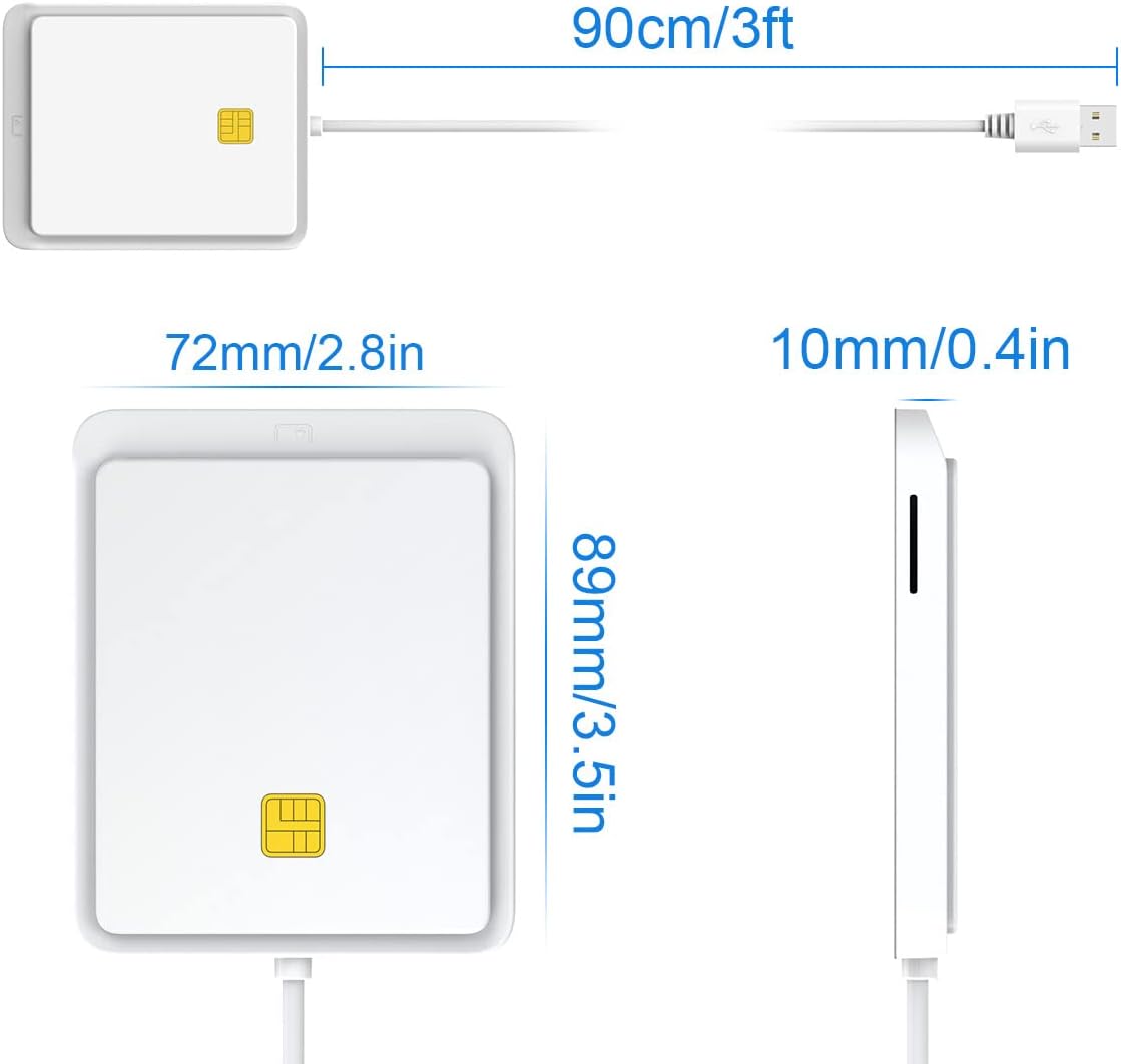 White USB Smart Card Reader, CAC ID Card Reader, SIM Card Compatible, Windows Mac Support