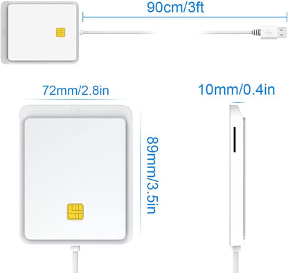 White USB Smart Card Reader, CAC ID Card Reader, SIM Card Compatible, Windows Mac Support