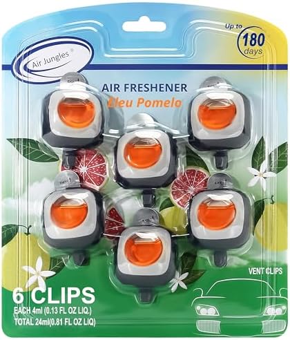 Air Jungles New Car Scent Car Air Freshener Clip, 6 Car Freshener Vent Clips, 4ml Each, Long Lasting Air Freshener for Car, Up to 180 Days Car Refresher Odor Eliminator