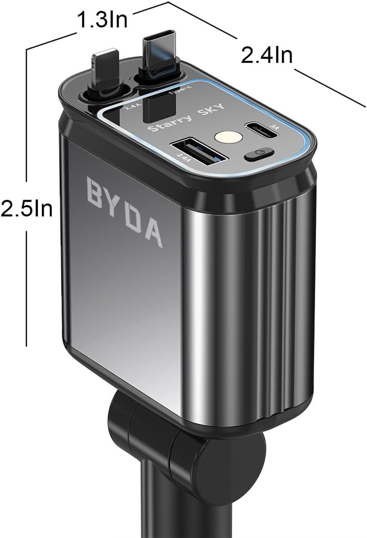 4 in 1 Retractable Car Charger 69W with Starry Light,69W Fast Charging USB C for iPhone 16/15/14/13/12,Pixel, Cigarette Lighter Charger,180° Adjustable Plug,Multi-Device Support