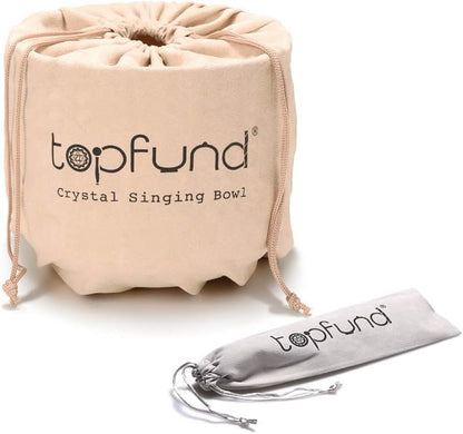 TOPFUND F Note Crystal Singing Bowl Heart Chakra 8 inch with Heavy Duty Carrying Case and Suede Striker