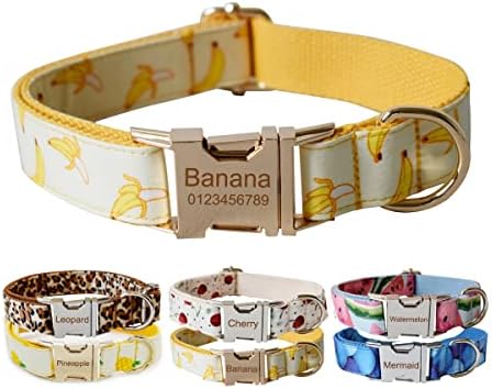 Custom Dog Collar with Metal Buckle - Pet Collars Personalized with Name and Phone Number (Plaid)