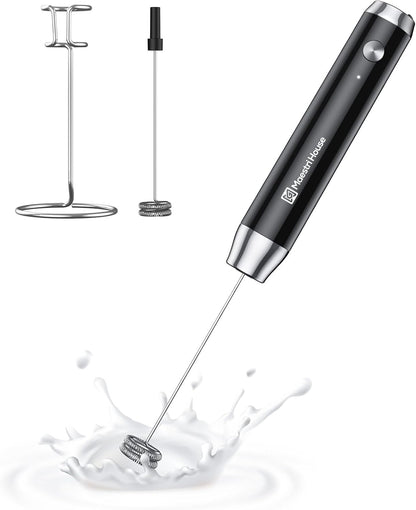 Maestri House Rechargeable Milk Frother, Handheld Electric Foam Maker Waterproof Detachable Stainless Steel Whisk Drink Mixer Foamer with Stand,LunaFro