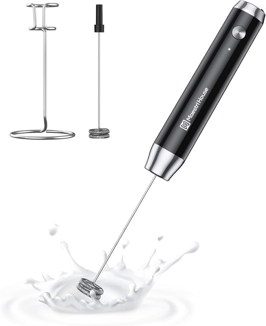 Maestri House Rechargeable Milk Frother, Handheld Electric Foam Maker Waterproof Detachable Stainless Steel Whisk Drink Mixer Foamer with Stand,LunaFro