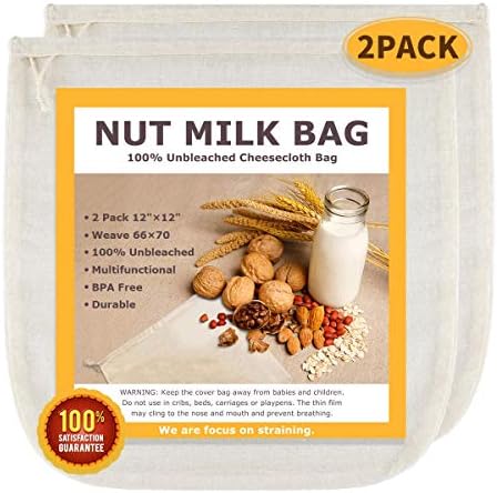 Purilite Select 100% Cotton Nut Milk & Cheesecloth Bags (2 Pack)