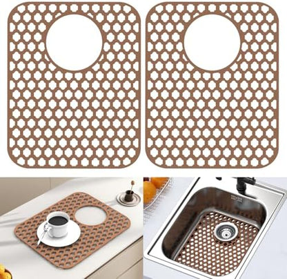 BEHOK 2 Pack Silicone Sink Protector for Kitchen Sink Bathroom Sink 13.58"x 11.6" Sink Mat, Non-Slip and Durable Silicone Sink Grid, Rear Drain (Gray)