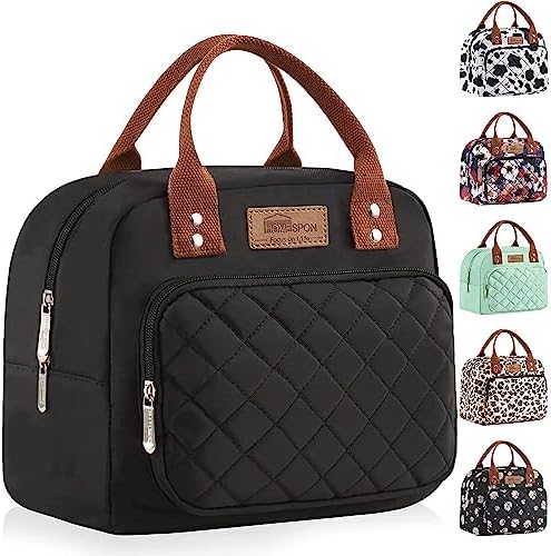 HOMESPON Lunch Bag for Woman Man Adults with Front Pocket Insulated Lunch Tote Lunch Box Container for Work Picnic or Travel(Black)
