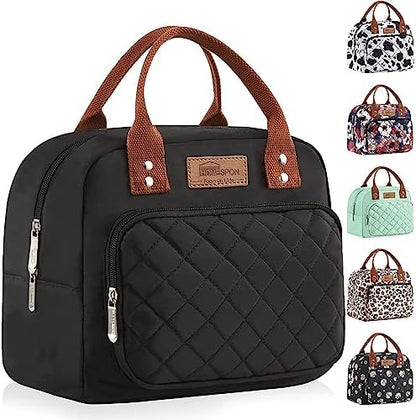 HOMESPON Lunch Bag for Woman Man Adults with Front Pocket Insulated Lunch Tote Lunch Box Container for Work Picnic or Travel(Black)