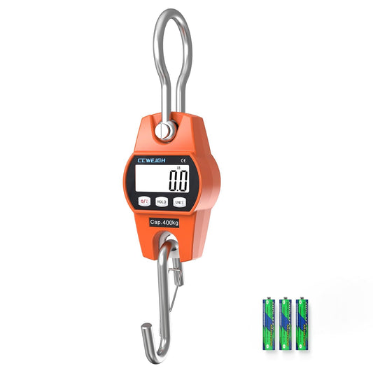 Digital Hanging Scale 881 Lb 400 Kg Hanging Digital Scale, Handheld Mini Crane Scale with Hooks for Farm Hunting Fishing Outdoor