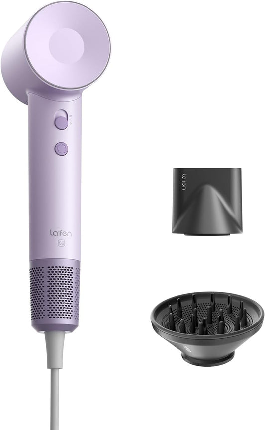 Laifen Hair Dryer SE, Blow Dryer with Diffuser & Nozzle for Curly Hair, 200M Ionic Hair Dryer with 105,000 RPM Low Noise Brushless Motor for High-Speed Drying, for Travel & Home 2024 Upgraded (Purple)