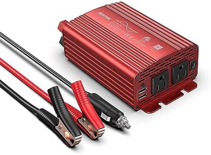 BESTEK 300Watt Pure Sine Wave Power Inverter - DC 12V to AC 110V Car Plug Inverter Adapter, Power Converter with 4.8A Dual USB Charging Ports and 2 AC Outlets Car Charger