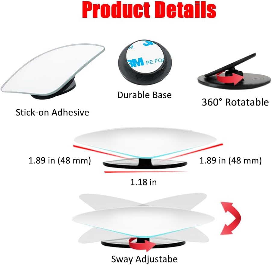 Ampper Blind Spot Mirror, 2" Round HD Glass Frameless Convex Rear View Mirror, Pack of 2