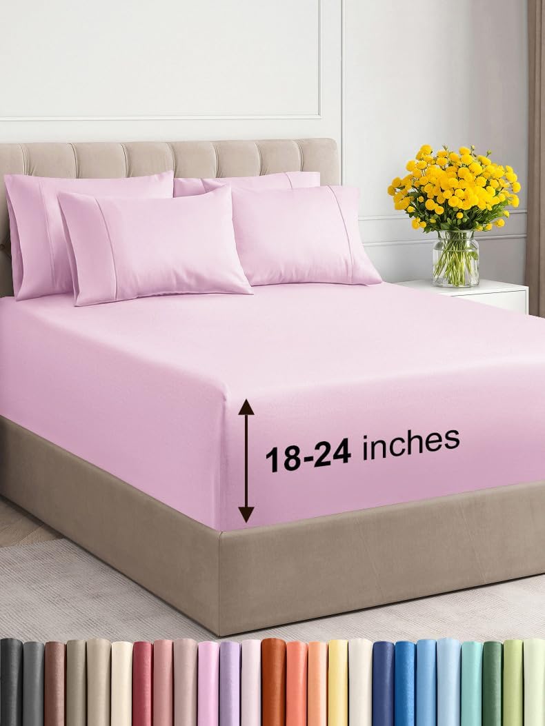Extra Deep Queen Sheet Set - 6 Piece Breathable & Cooling Sheets - Hotel Luxury Bed Sheets Set - Easy & Secure Fit - Soft, Wrinkle Free & Comfy Sheets Set - White Sheet Set w/Extra Deep Pockets