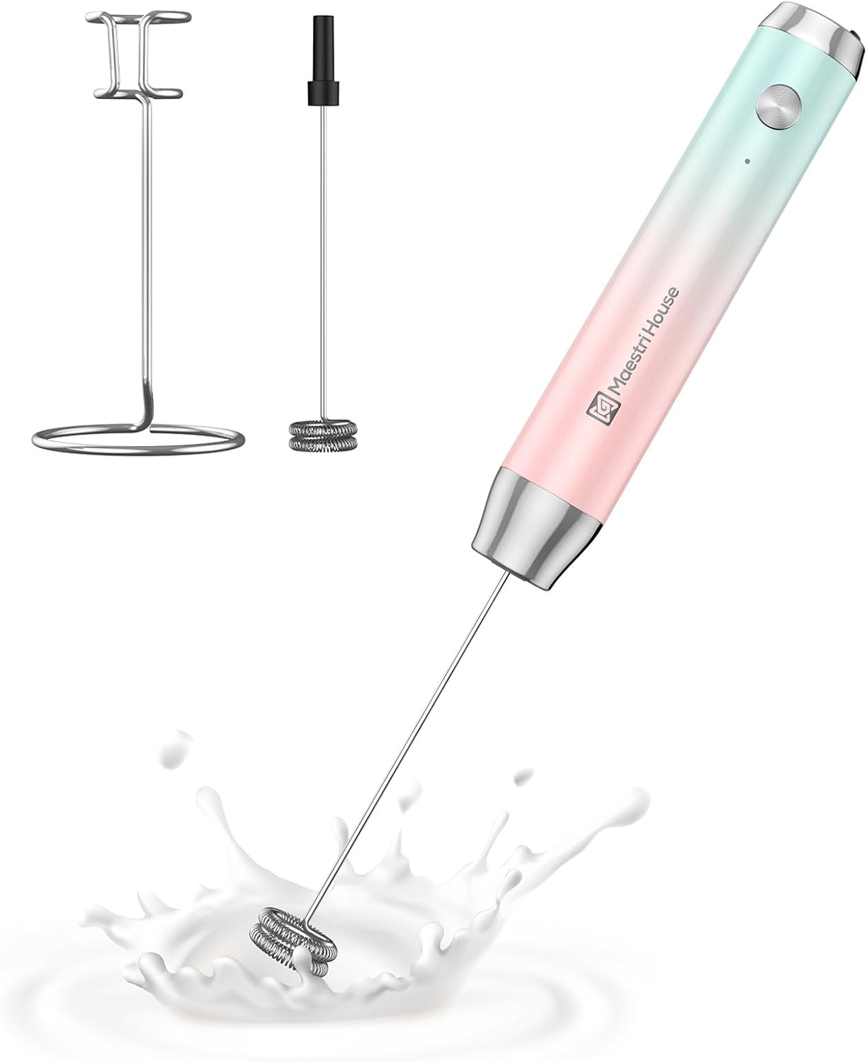 Maestri House Rechargeable Milk Frother, Handheld Electric Foam Maker Waterproof Detachable Stainless Steel Whisk Drink Mixer Foamer with Stand,LunaFro