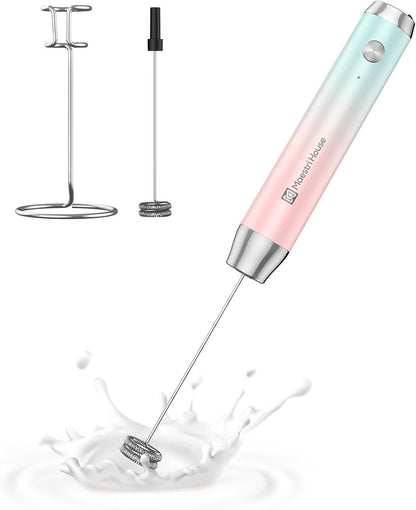 Maestri House Rechargeable Milk Frother, Handheld Electric Foam Maker Waterproof Detachable Stainless Steel Whisk Drink Mixer Foamer with Stand,LunaFro