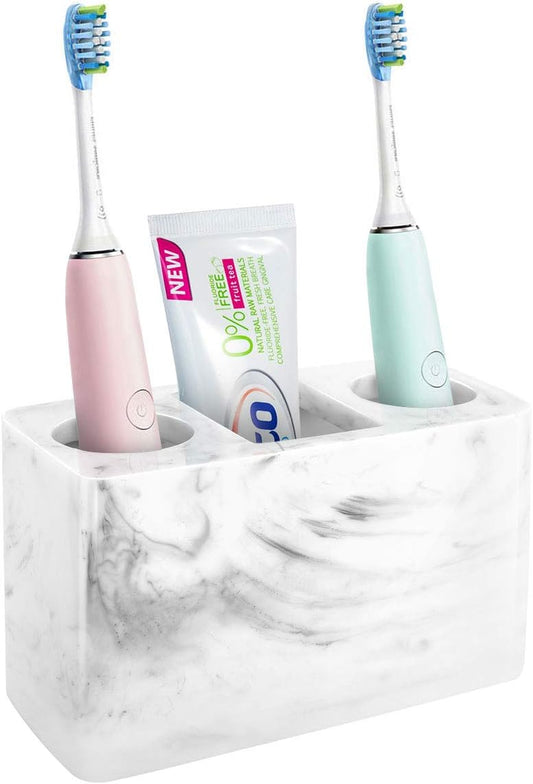 Marble Style Electric Toothbrush Holder with 3 Slots, Resin Toothbrush and Toothpaste Countertop Organizer, Ink White - PuriLite