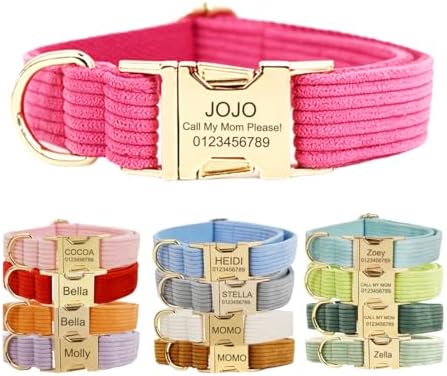 Custom Dog Collar with Metal Buckle - Pet Collars Personalized with Name and Phone Number (Plaid)