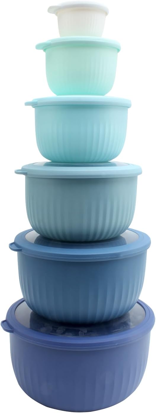 COOK WITH COLOR Prep Bowls with Lids- 8 Piece Nesting Plastic Small Mixing Bowl Set with Lids (Teal Ombre)