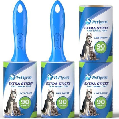 PetLovers Extra Sticky Lint Roller Mega Value Set for Pet Hair Removal, Dog and Cat Lint Remover (1 Pack Reusable)