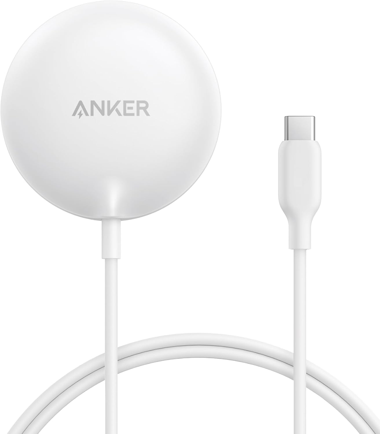 Anker Zolo Magnetic Wireless Charger, Qi2 Certified 15W MagSafe-Compatible Wireless Charging Pad with 5 ft Built-In USB-C cable, For iPhone 16/15/14/13 Series, AirPods, and More (Adapter Not Included)