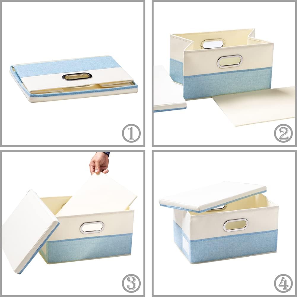 PRANDOM Large Foldable Storage Bin with Lid [1-Pack] Linen Fabric Decorative Storage Box Organizer Containers Basket Cube with Handles Divider for Bedroom Closet Office Living Room (17.7x11.8x11.8")
