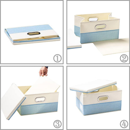 PRANDOM Large Foldable Storage Bin with Lid [1-Pack] Linen Fabric Decorative Storage Box Organizer Containers Basket Cube with Handles Divider for Bedroom Closet Office Living Room (17.7x11.8x11.8")