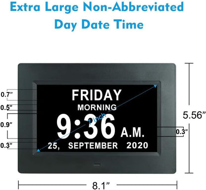 [2025 Newest] Digital Day Calendar Clocks 3 Medicine Reminders Extra Large 8 Inch Non-Abbreviated Day Date Month Dementia Senior Clock for Eldarly Memory Loss Vision Impaired Clock