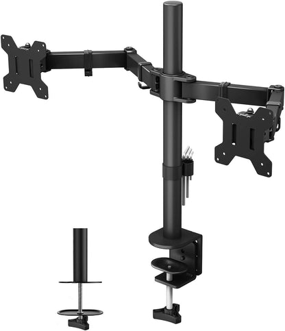 BONTEC Dual Monitor Arm for 13-32 inch LCD LED PC Screens, Height Adjustable 360° Rotation, 90° Tilt and Swivel, 22 lb per Arm, Desk Clamp or Grommet Mount, Cable Management,Black