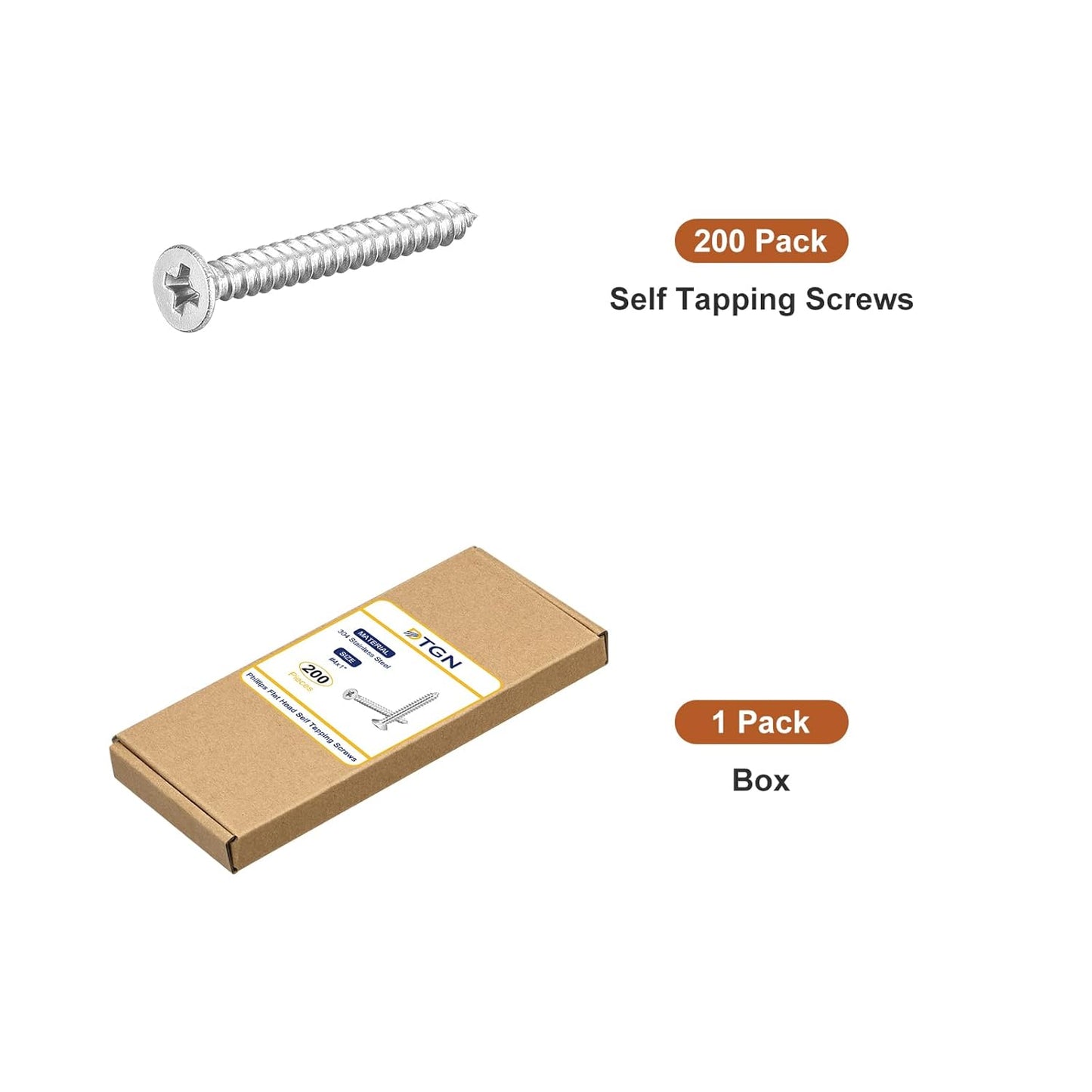 DTGN 100Pcs #6x1/2 Flat Head Wood Screws, 304 Stainless Steel Phillips Self Tapping Screws - Good for Woodworking, Furniture - Silver