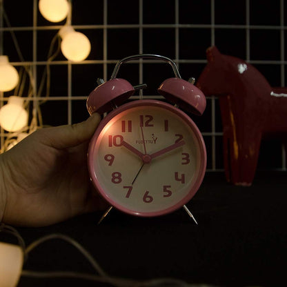 FLOITTUY (Loud Alarm for Deep Sleepers) 4'' Twin Bell Alarm Clock with Backlight for Bedroom and Home Decoration(Black)
