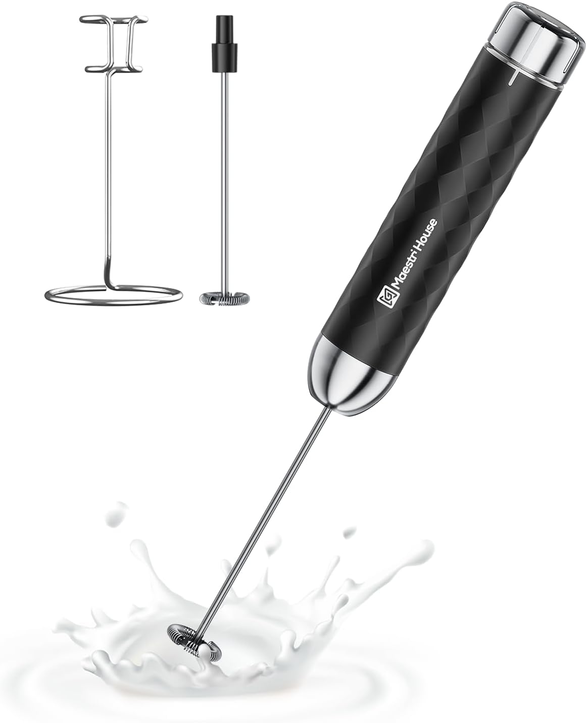 MHMF07 Rechargeable Milk Frother with Stepless Speed Control, LunaFro Max Handheld Electric Foam Maker Waterproof Drink Mixer Foamer for Lattes, Cappuccino (Black)