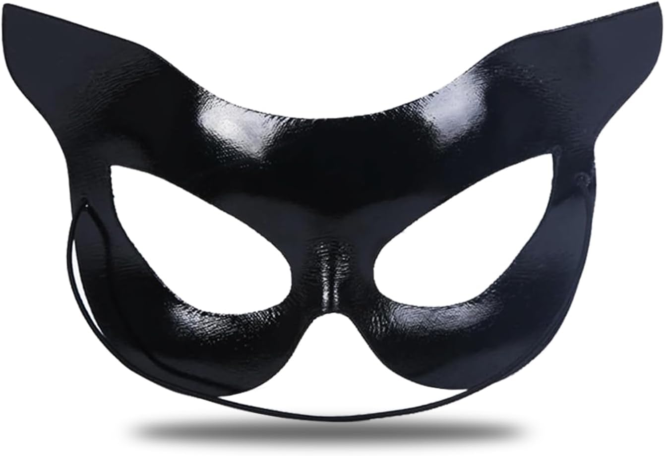 Utavu Women's Cat Eye Mask - Halloween Face Mask, Black, Half Cat Mask, Adults Accessory