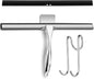 14 Inch Shower Squeegee Stainless Steel with Shower Door Hook and Adhesive Hook Glass Squeegee Bathroom for Doors, Bathroom, Windows, Kitchen, Mirror with Spare Silicone Blade 2 Hooks