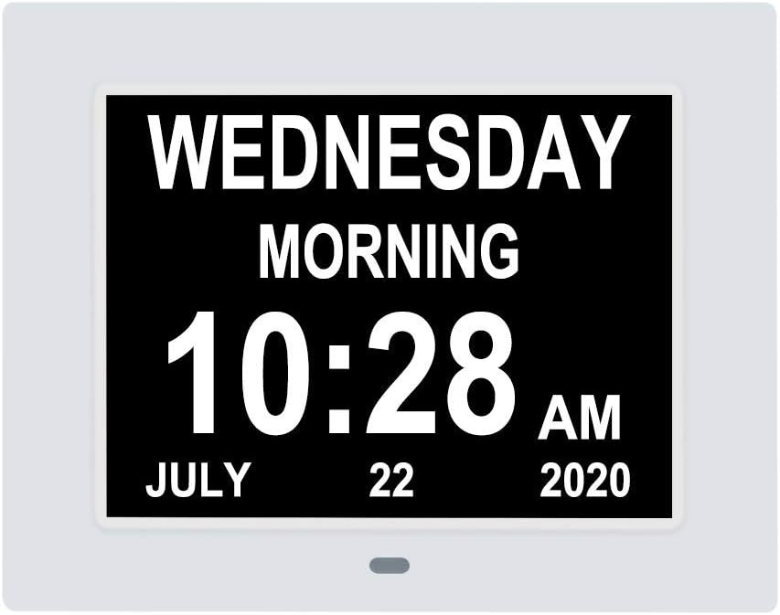 [2025 Newest] Digital Day Calendar Clocks 3 Medicine Reminders Extra Large 8 Inch Non-Abbreviated Day Date Month Dementia Senior Clock for Eldarly Memory Loss Vision Impaired Clock