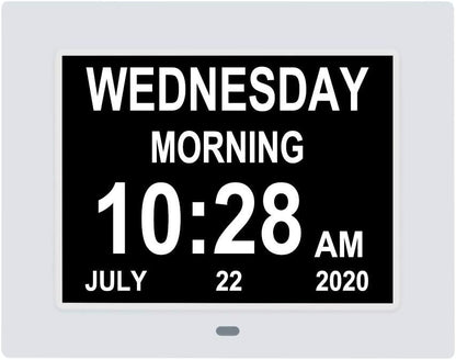 [2025 Newest] Digital Day Calendar Clocks 3 Medicine Reminders Extra Large 8 Inch Non-Abbreviated Day Date Month Dementia Senior Clock for Eldarly Memory Loss Vision Impaired Clock