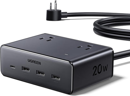 UGREEN Power Strip 20W, Max 8 in 1 USB C Charging Station GaN with 4 AC, 3 USB A, 1 USB C and 5ft Extension Cord, Power Bar Fast Charging Desktop Charger for Home, Office, Travel Essentials