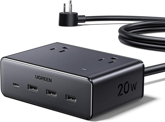 UGREEN Power Strip 20W, Max 8 in 1 USB C Charging Station GaN with 4 AC, 3 USB A, 1 USB C and 5ft Extension Cord, Power Bar Fast Charging Desktop Charger for Home, Office, Travel Essentials