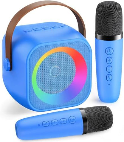 Mini Karaoke Machine for Kids Adults：Portable Bluetooth Karaoke Speaker with 2 Wireless Microphones and Lights for Home Party, Christmas Birthday Gifts for 4-12+ Years Old Girls Boys(Yellow)