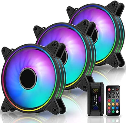 EZDIY-FAB White Moonlight 120mm RGB Case Fan with Fan Hub X and Remote,Motherboard Aura SYNC,Speed Control,Addressable Fan for PC Case-3 Pack