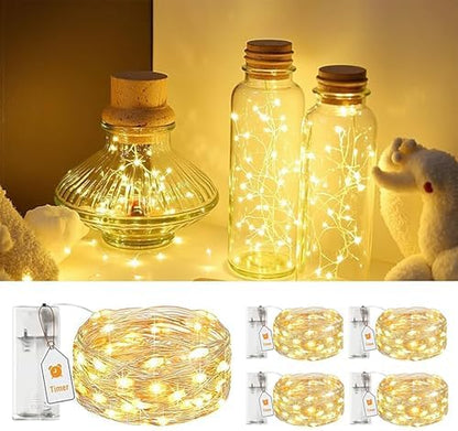AlldGuo 2-Pack Fairy Lights Battery Powered – 2M 20 LED Warm White Twinkle Lights with Timer, Flexible Silver Wire Indoor String Lights for Bedroom, Christmas, Halloween, Party, DIY Decor