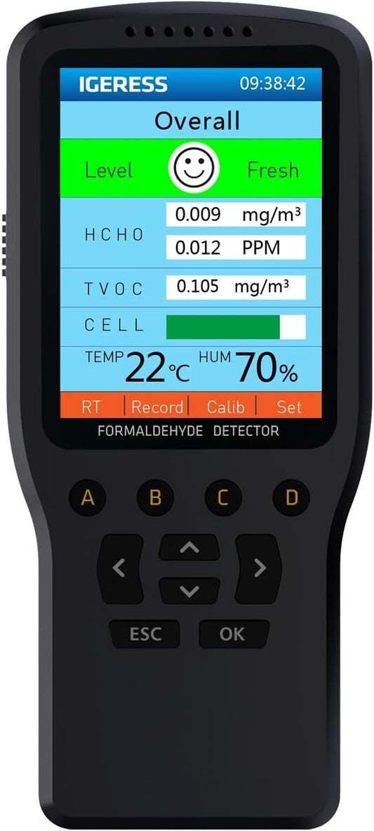 Air Quality Tester, 8 in 1 Air Quality Monitor Indoor，Formaldehyde Detector, voc Meter, Detect Indoor HCHO,TVOC,AQI,PM2.5,PM10,PM1.0,Temperature and Humidity Tester (Black)