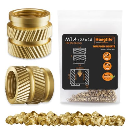 HANGLIFE Heat-Set Threaded Inserts, M3 Heat Set Insert for 3D Printing Components and Plastic Parts - Brass Metric Knurled Nuts (100 Pieces)