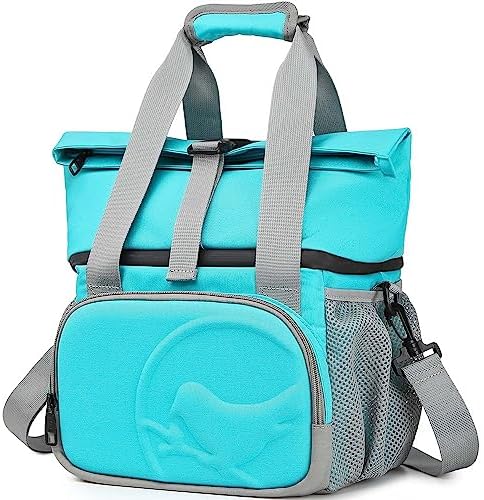 SUNNY BIRD Dual Compartment Lunch Bag Insulated Lunch Box for Women and Men (Green with Boho Strap)