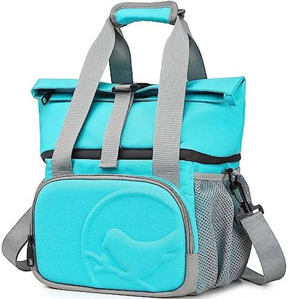 SUNNY BIRD Dual Compartment Lunch Bag Insulated Lunch Box for Women and Men (Green with Boho Strap)