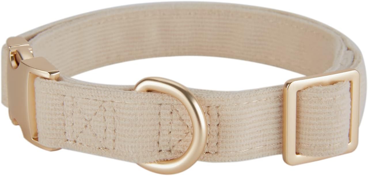 YUDOTE Soft Cotton Dog Collar with Metal Buckle Adjustable Heavy Duty Comfy Corduroy Collars for Small Medium Large Dogs,Black,Small