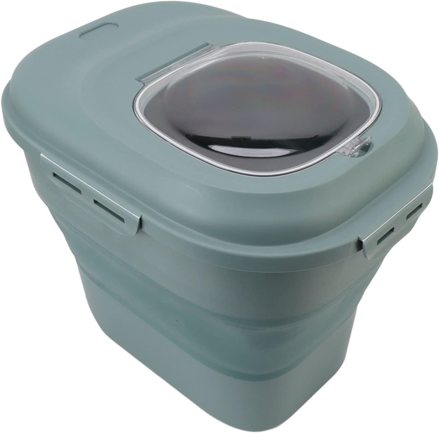 Collapsible Rice Food Container with Measuring Cup and Locking Lid for Pantry Organization 110lb Plastic 1 Unit (Green)